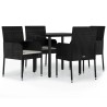 Ensemble à manger de jardin coussins 5pcs Noir Résine tressée 569004569004
