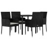 Ensemble à manger de jardin coussins 5pcs Noir Résine tressée 569004569004