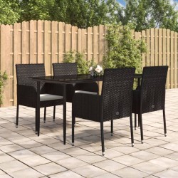Ensemble à manger de jardin coussins 5pcs Noir Résine tressée 569005569005