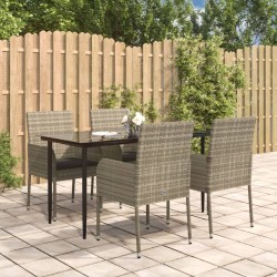 Ensemble à manger de jardin coussins 5 pcs noir et gris 569006569006
