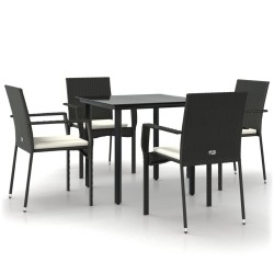 Ensemble à manger de jardin coussins 5pcs Noir Résine tressée 569012569012