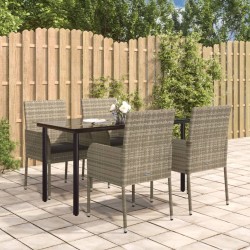 Ensemble à manger de jardin coussins 5 pcs noir et gris 569014569014