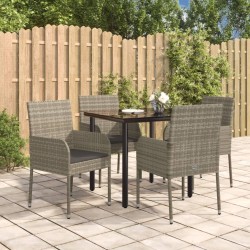 Ensemble à manger de jardin coussins 5 pcs noir et gris 569015569015