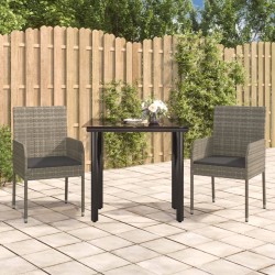 Ensemble à manger jardin 3pcs avec coussins noir et gris 569016569016