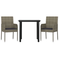 Ensemble à manger jardin 3pcs avec coussins noir et gris 569016569016