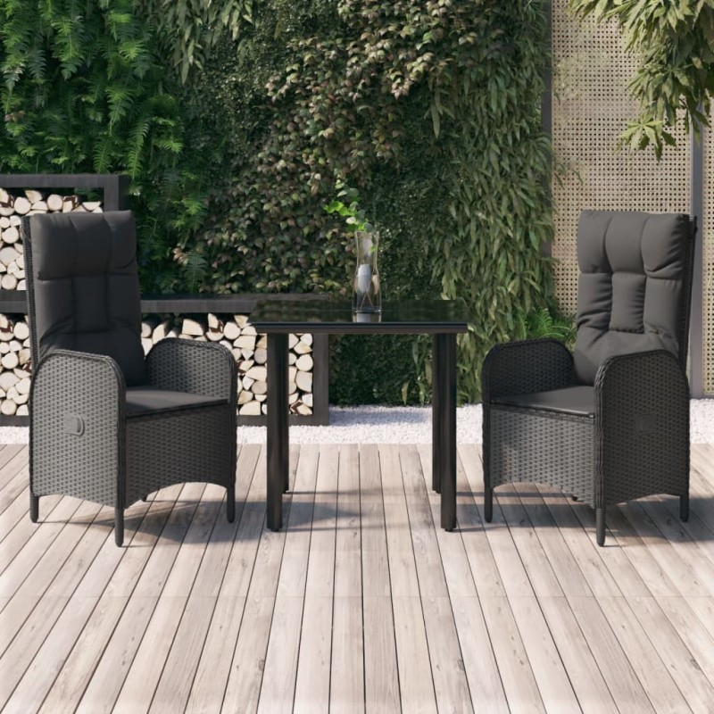 Ensemble à manger de jardin avec coussins 3 pcs Noir 569017569017