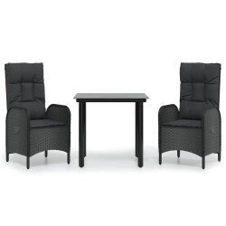 Ensemble à manger de jardin avec coussins 3 pcs Noir 569017569017