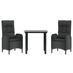 Ensemble à manger de jardin avec coussins 3 pcs Noir 569017569017