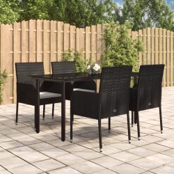 Ensemble à manger de jardin coussins 5pcs Noir Résine tressée 569018569018