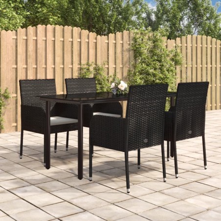 Ensemble à manger de jardin coussins 5pcs Noir Résine tressée 569018569018