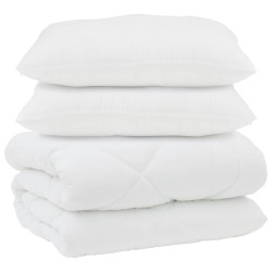 Couette avec Oreillers 3 pcs Blanc Microfibre et Plumes D'oie 569109569109