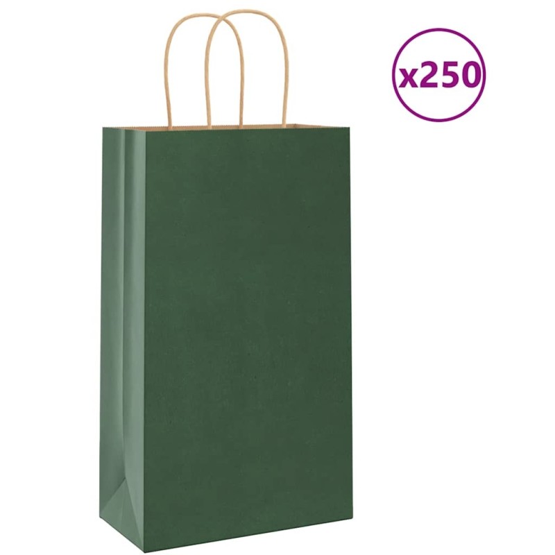 Sacs en papier 250 pcs avec poignées vert 21x11x36 cm 569514569514