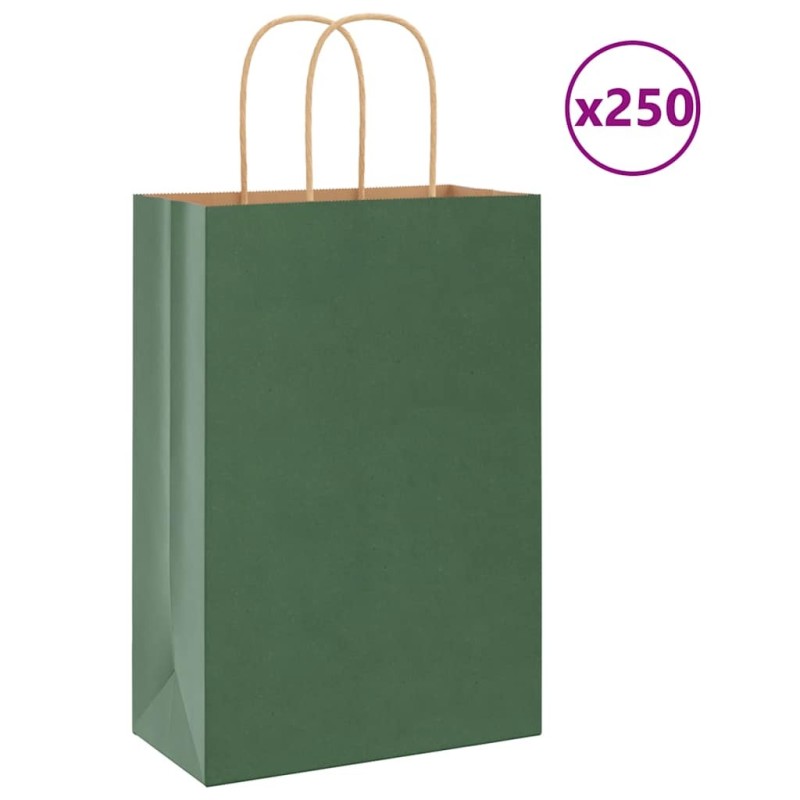Sacs en papier 250 pcs avec poignées vert 21x11x31 cm 569520569520