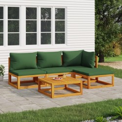 Salon de jardin 5 pcs avec coussins vert bois massif 569545569545