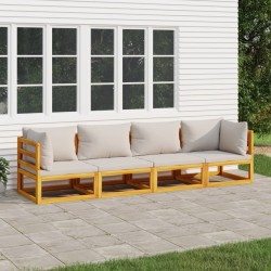 Salon de jardin 4 pcs avec coussins gris clair bois massif 569555569555