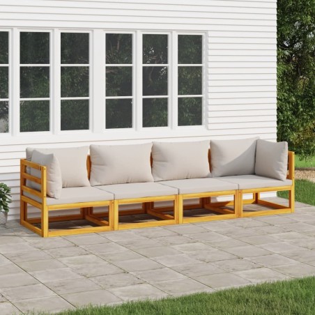 Salon de jardin 4 pcs avec coussins gris clair bois massif 569555569555