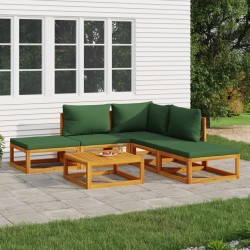 Salon de jardin 6 pcs avec coussins vert bois massif 569556569556