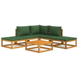 Salon de jardin 6 pcs avec coussins vert bois massif 569556569556