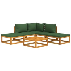 Salon de jardin 6 pcs avec coussins vert bois massif 569556569556