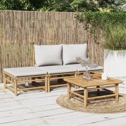 Salon de jardin 4 pcs avec coussins gris clair bambou 569559569559