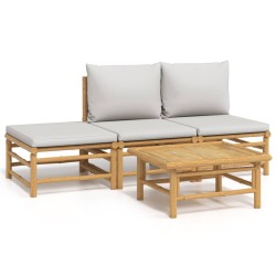 Salon de jardin 4 pcs avec coussins gris clair bambou 569559569559