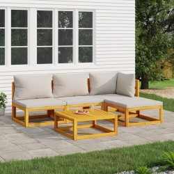 Salon de jardin 5 pcs avec coussins gris clair bois massif 569560569560