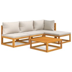 Salon de jardin 5 pcs avec coussins gris clair bois massif 569560569560