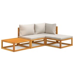 Salon de jardin 4 pcs avec coussins gris clair bois massif 569562569562