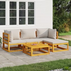 Salon de jardin 5 pcs avec coussins gris clair bois massif 569563569563