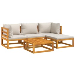 Salon de jardin 5 pcs avec coussins gris clair bois massif 569563569563