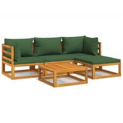 Salon de jardin 5 pcs avec coussins vert bois massif 569585569585