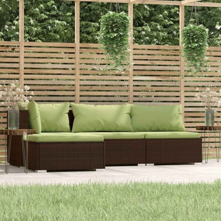 Salon de jardin 4 pcs avec coussins Marron Résine tressée 569598569598