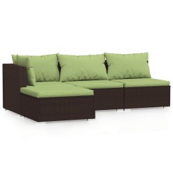 Salon de jardin 4 pcs avec coussins Marron Résine tressée 569598569598