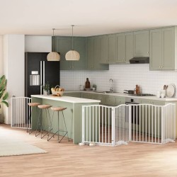Barrière pour chien porte pliable 8panneaux blanc bois peuplier 569601569601