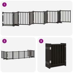 Barrière pour chien porte pliable 9 panneaux noir bois peuplier 569609569609
