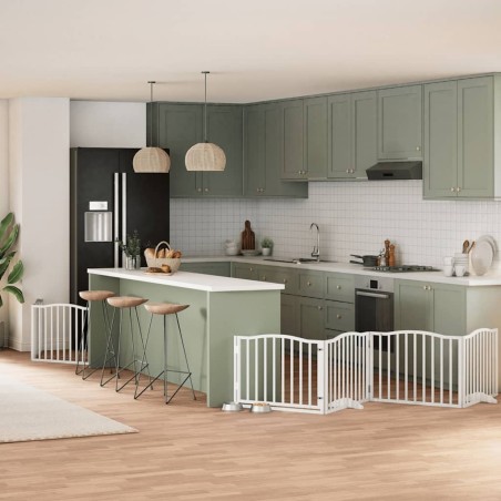 Barrière pour chien porte pliable 8panneaux blanc bois peuplier 569614569614