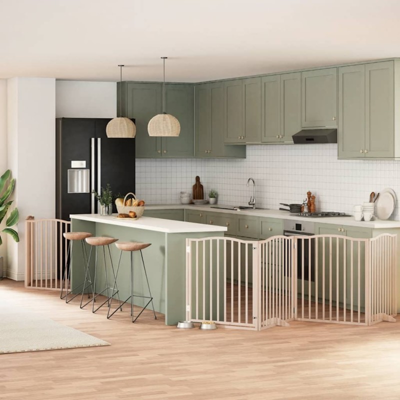 Barrière pour chien avec porte pliable 6 panneaux bois peuplier 569618569618