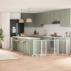 Barrière pour chien porte pliable 9panneaux blanc bois peuplier 569626569626