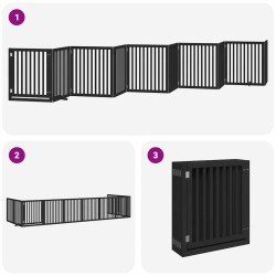 Barrière pour chien porte pliable 10panneaux noir bois peuplier 569629569629