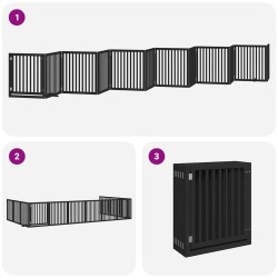 Barrière pour chien porte pliable 12panneaux noir bois peuplier 569634569634