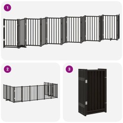 Barrière pour chien porte pliable 12panneaux noir bois peuplier 569643569643