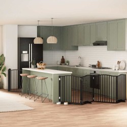 Barrière pour chien porte pliable 8 panneaux noir bois peuplier 569655569655