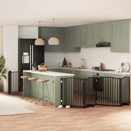 Barrière pour chien porte pliable 8 panneaux noir bois peuplier 569655569655