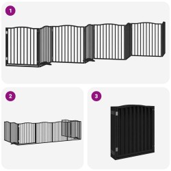 Barrière pour chien porte pliable 8 panneaux noir bois peuplier 569655569655