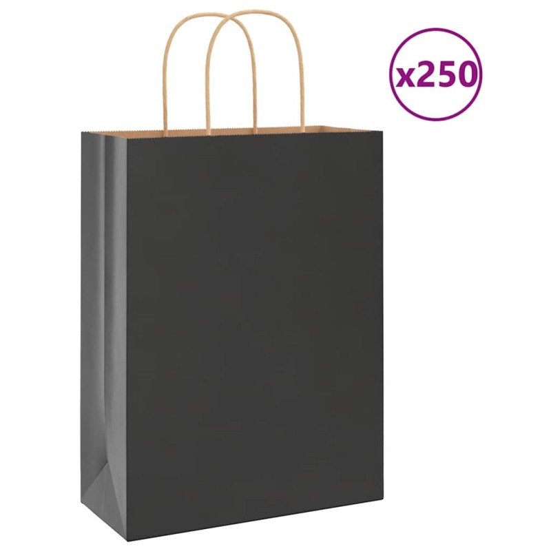 Sacs en papier 250 pcs avec poignées noir 26x12x35 cm 569660569660