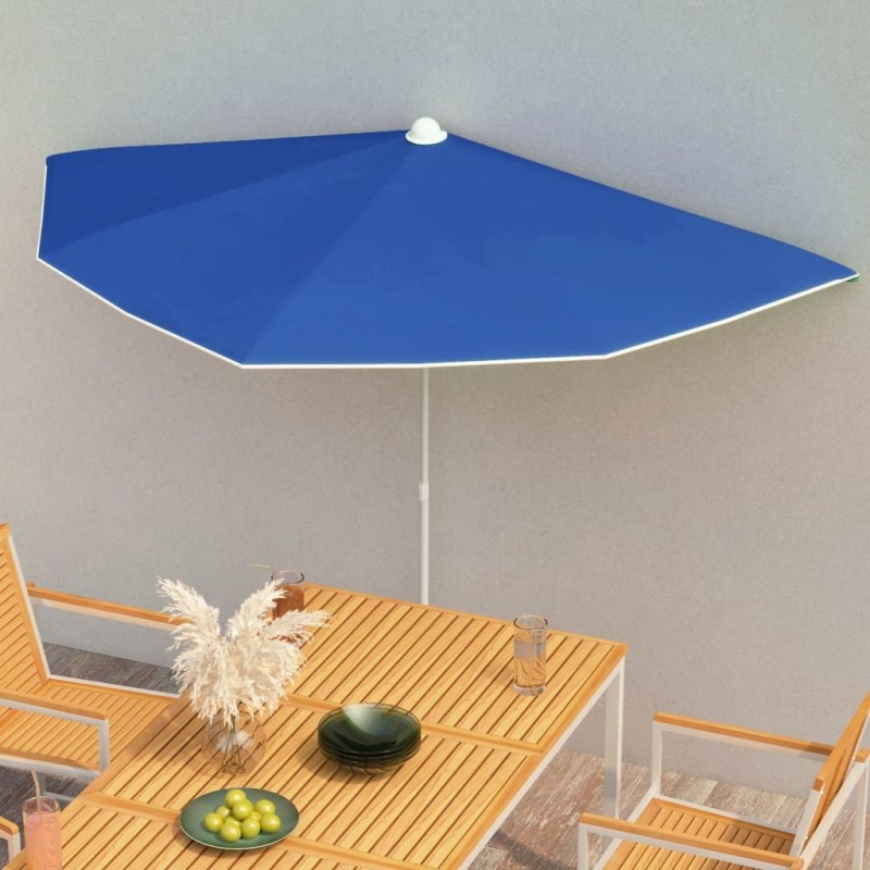 Demi-parasol de jardin avec mât 180x90 cm bleu azuré 569684569684
