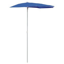 Demi-parasol de jardin avec mât 180x90 cm bleu azuré 569684569684
