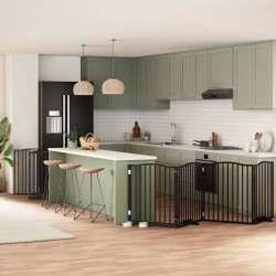 Barrière pour chien porte pliable 12panneaux noir bois peuplier 569686569686