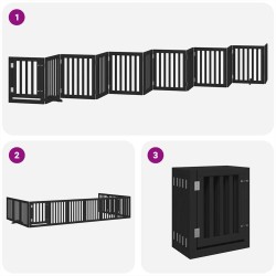 Barrière pour chien porte pliable 12panneaux noir bois peuplier 569688569688