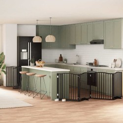 Barrière pour chien porte pliable 10panneaux noir bois peuplier 569693569693